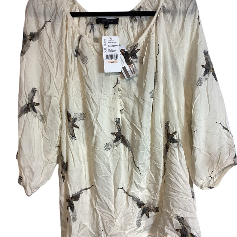Karen Kane Cream Bird Print Women's Top